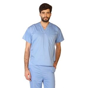 Premium Unisex Ceil Blue One Pocket Scrub Top Antimicrobial Finish NWT